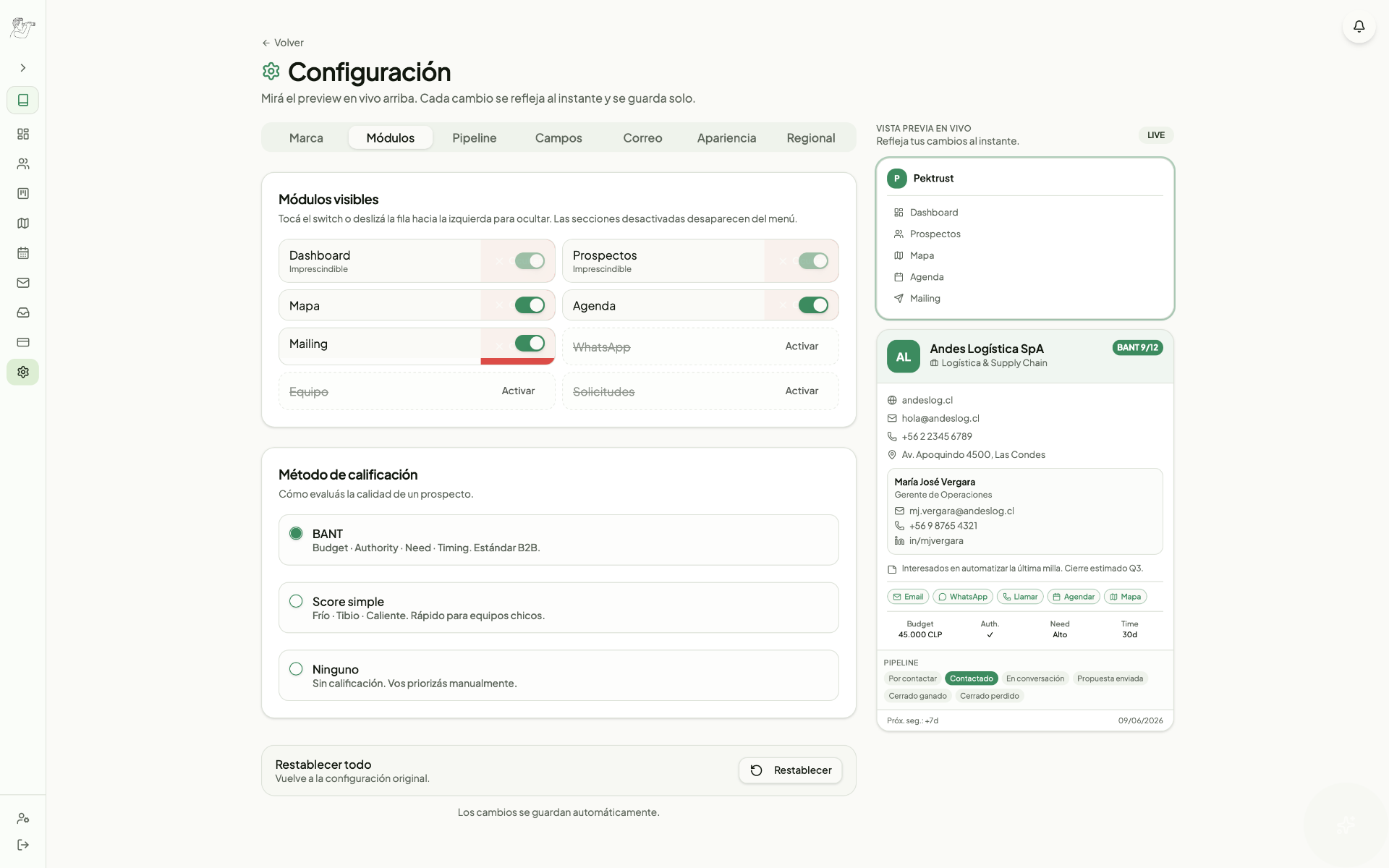 Configuración a tu medida